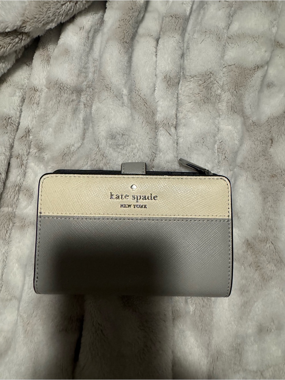 kate spade Two-Tone Gray and Cream Saffiano Compact Wallet